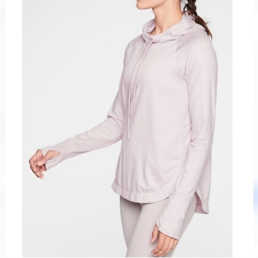Athleta Uptempo Hooded Shirt / Hoodie - Heather Oatmeal Pink - Size Medium Women